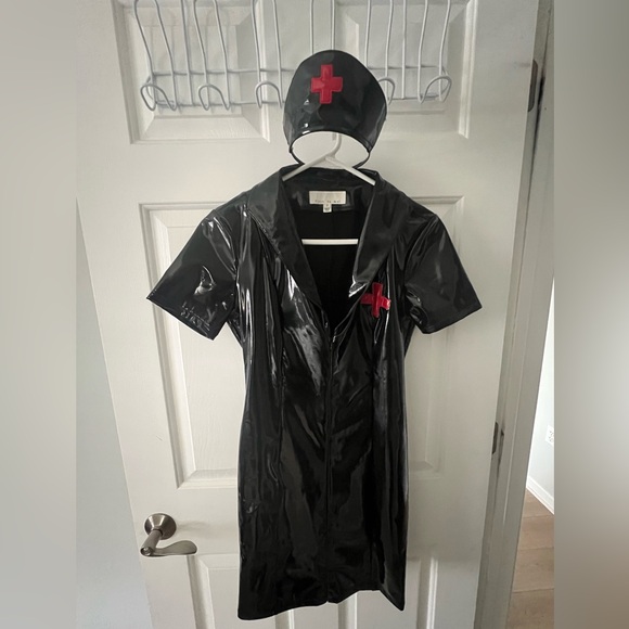 Fleur du Mal Shiny Black Vinyl Outfit with Red Detail - Picture 3 of 6